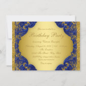 Fancy Royal Blue Gold Sweet 16 verjaardagsfeestje Kaart (Achterkant)