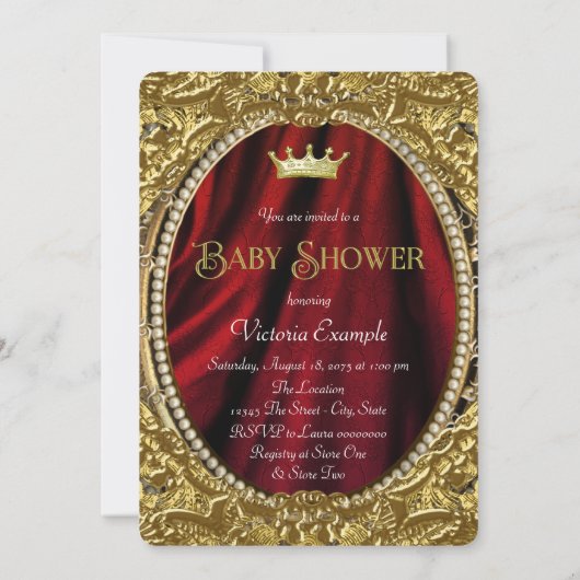 Fancy Royal Red en Gold Prince Baby shower Kaart (Achterkant)