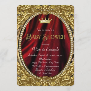 Fancy Royal Red en Gold Prince Baby shower Kaart