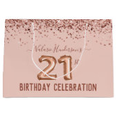 Fancy roze 21ste verjaardag Grote Gift Bag Groot Cadeauzakje (Voorkant)