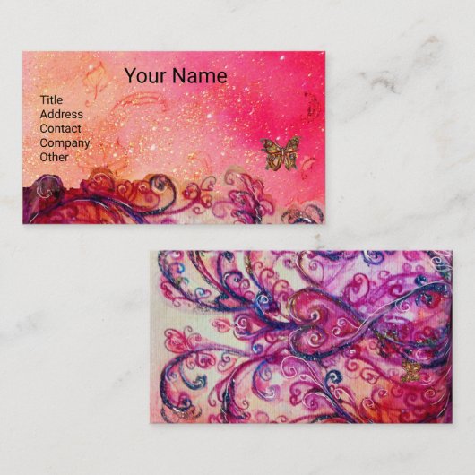 FANCY ROZE BLOEIT HART, VLINDER IN SPARKLES VISITEKAARTJE (Voorkant / Achterkant)