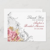 Fancy Roze Bloemige Bruiloft Feest Briefkaart (Voorkant / Achterkant)