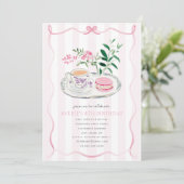 Fancy Roze Bow Macaron Tea Party Coquette Verjaard Kaart (Staand voorkant)
