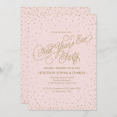 Fancy roze en gouden sterren nieuwjaarsfeest kaart (Voorkant / Achterkant)