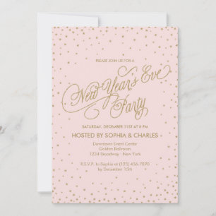 Fancy roze en gouden sterren nieuwjaarsfeest kaart