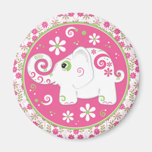 Fancy roze en groene olifant en Floral Magnet Magneet
