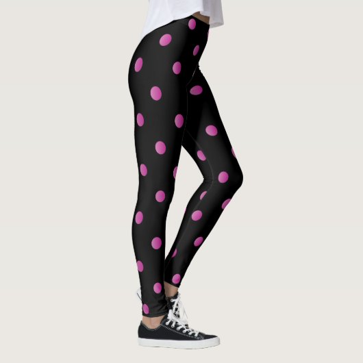 Fancy roze en zwarte Retro Polka Dot Leggings (Rechts)