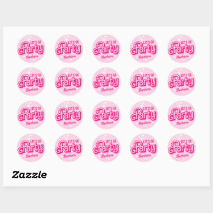 Fancy Roze Glitter Feest Naam op Maat Ronde Sticker
