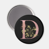 Fancy roze glitter Letter D Magneet (Voorkant / Achterkant)
