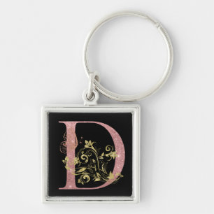Fancy Roze Glitter Letter D Sleutelhanger