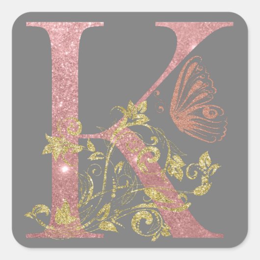 Fancy roze glitter Letter K Vierkante Sticker (Voorkant)