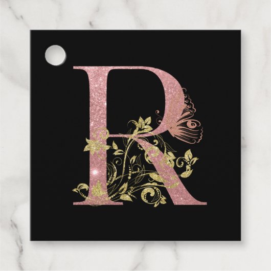 Fancy roze glitter letter R Bedankjes Labels (Voorkant)