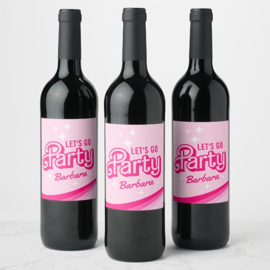 Fancy Roze Glitter Party Aangepaste Naam Wijn Etiket (Flessen)
