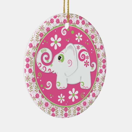 Fancy Roze Groene Olifant en Bloemen Ornament (Rechts)