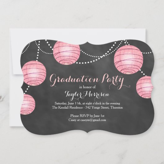 Fancy Roze Lantern Afstuderen Invitation Kaart (Voorkant)