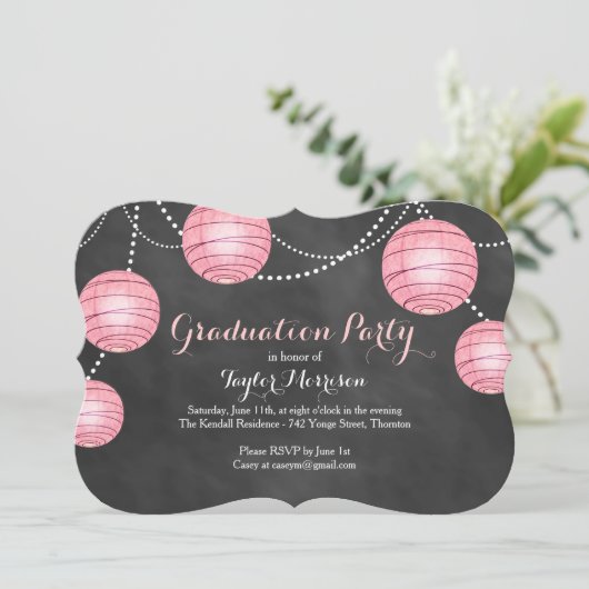 Fancy Roze Lantern Afstuderen Invitation Kaart (Staand voorkant)
