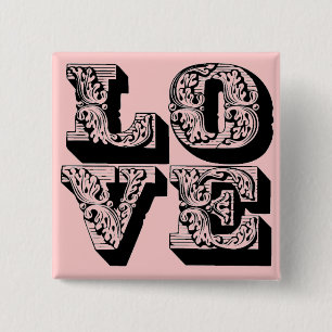 Fancy roze liefdespop vierkante button 5,1 cm