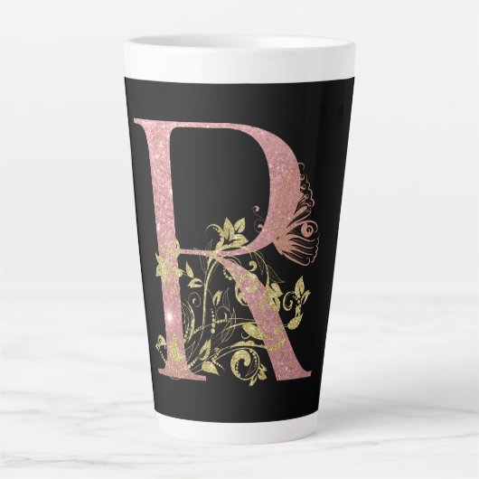 Fancy roze Mok met Letter R latte (Voorkant)