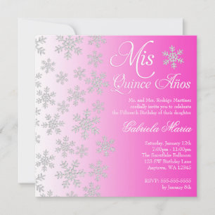 Fancy roze sneeuwvlok Winter Wonderland Quinceaner Kaart