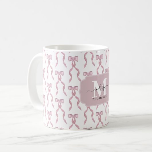 Fancy roze strikpatroon koffiemok (Voorkant links)