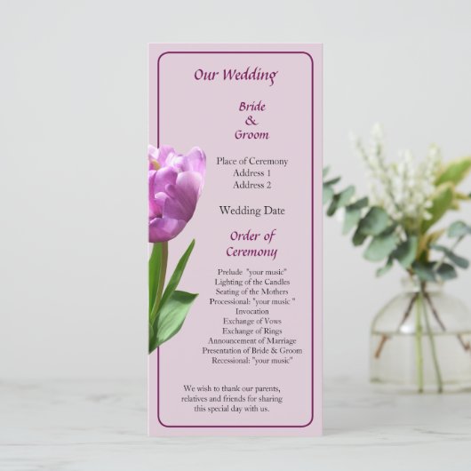 Fancy-roze tulpweddenschap programma (Staand voorkant)