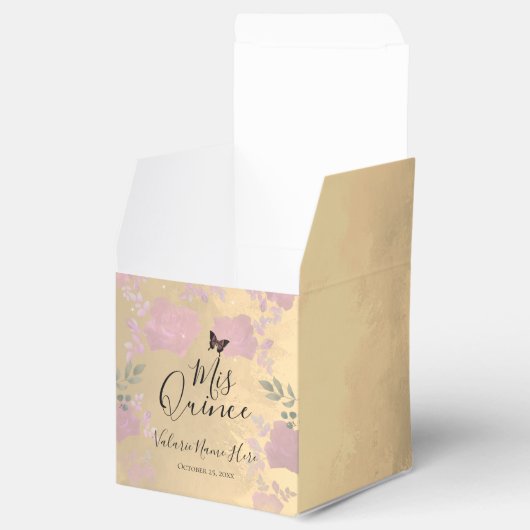 Fancy Rozen Quinceanera Gold Favor Box Bedankdoosjes (Geopend)