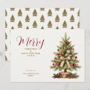 Fancy Rustieke Victoriaanse Boom Rode Kerst TMF26 Feestdagenkaart