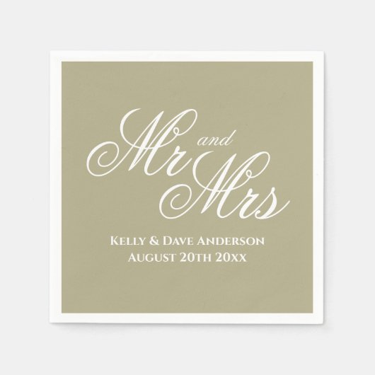 Fancy salie groen Mr. & Mrs bruiloft party servett Servet (Voorkant)