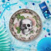 Fancy schedel met Rozen  Halloween Papieren Bordje (Feest)