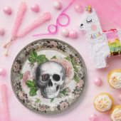 Fancy schedel met Rozen  Halloween Papieren Bordje (Feest)