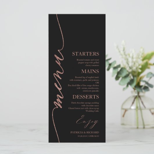 Fancy Script 4x9 Bruiloft Menu Kaart Voor Bord (Staand voorkant)
