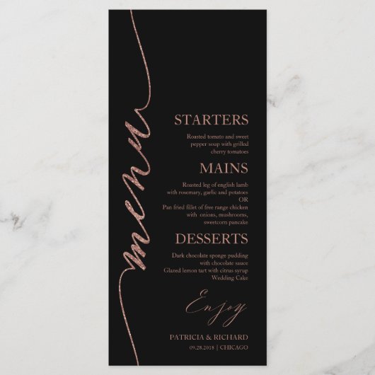 Fancy Script 4x9 Bruiloft Menu Kaart Voor Bord (Voorkant)