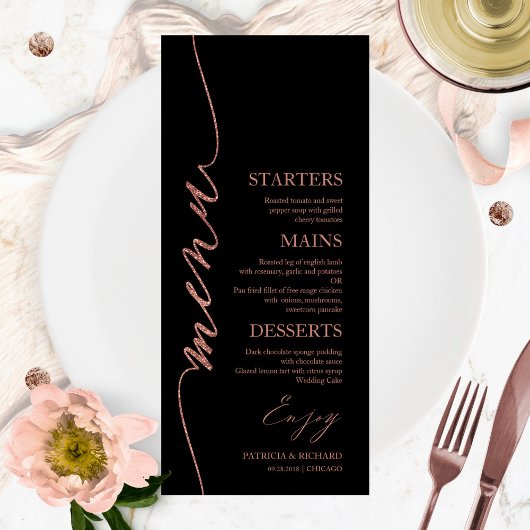 Fancy Script 4x9 Bruiloft Menu Kaart Voor Bord