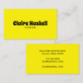 Fancy Script Bold Helder Geel Chic Minimal Visitekaartje (Voorkant / Achterkant)