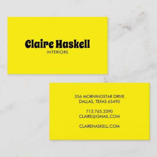Fancy Script Bold Helder Geel Chic Minimal Visitekaartje (Voorkant / Achterkant)