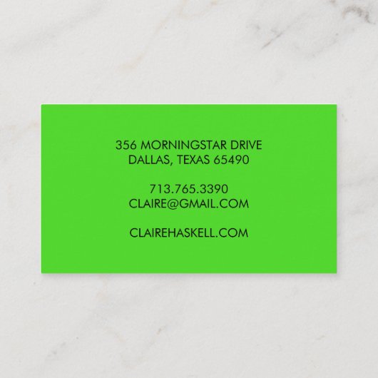 Fancy Script Bold Lime Green Chic Minimal Visitekaartje (Achterkant)
