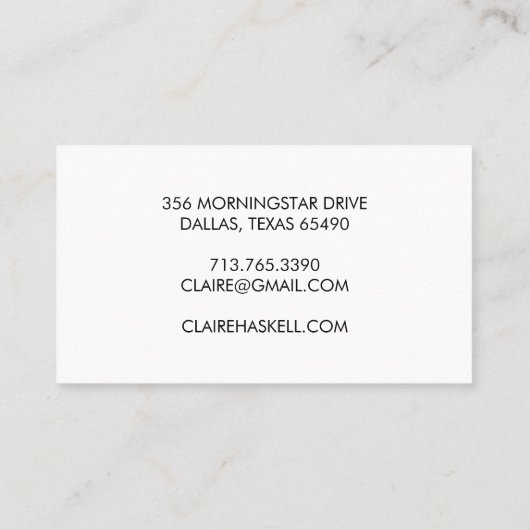 Fancy Script Bold Zwart-wit Chic Minimal Visitekaartje (Achterkant)