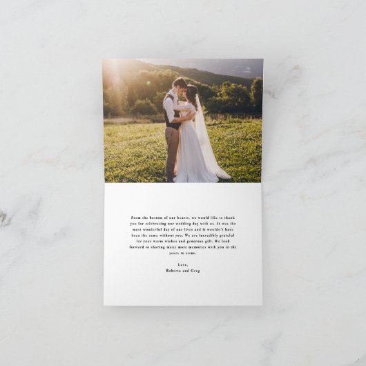 Fancy script bruiloft gevouwen dank u kaart (Binnen)