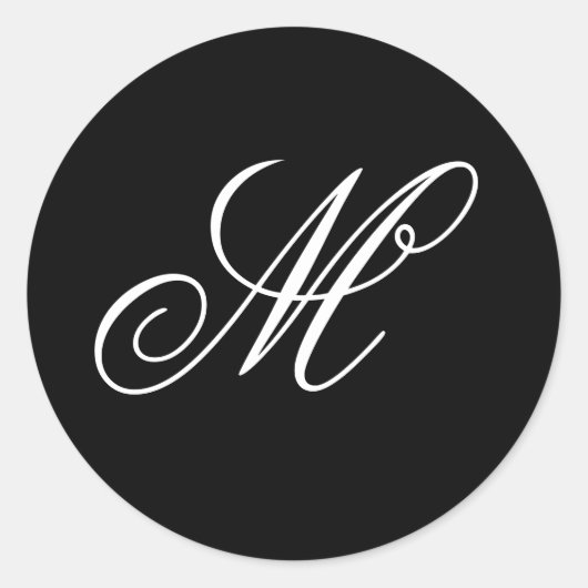 Fancy Script Calligraphy Black en White Monogram Ronde Sticker (Voorkant)