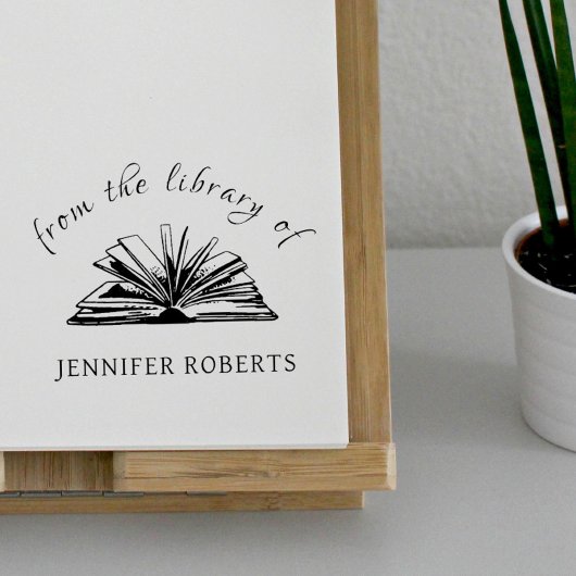 Fancy Script Classic Aangepaste naam Bibliotheekbo Rubberstempel