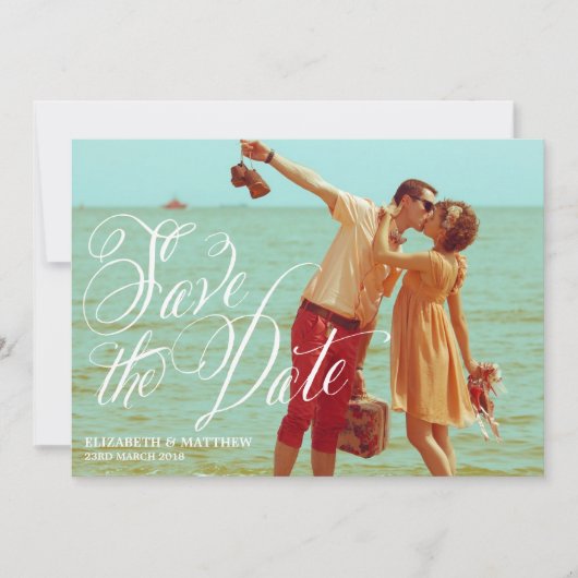 Fancy script | Foto Opslaan Datum bekendmaking Save The Date (Voorkant)