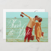Fancy script | Foto Opslaan Datum bekendmaking Save The Date (Voorkant / Achterkant)