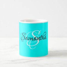 Fancy Script Gepersonaliseerd Aqua Color Monogram  Koffiemok