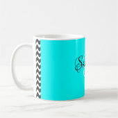 Fancy Script Gepersonaliseerd Aqua Color Monogram  Koffiemok (Links)