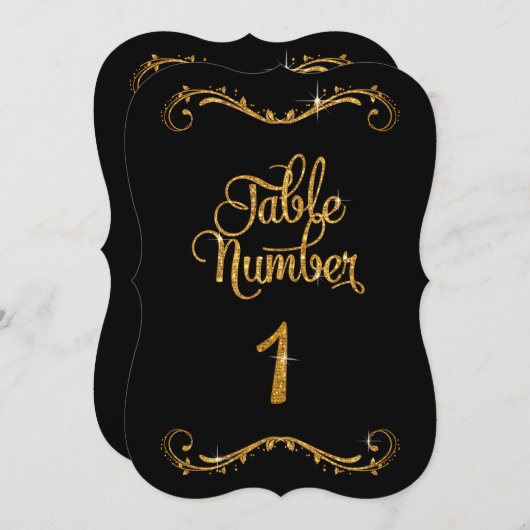Fancy Script Glitter Tabel nummer 1 Recepties Kaart (Voorkant / Achterkant)