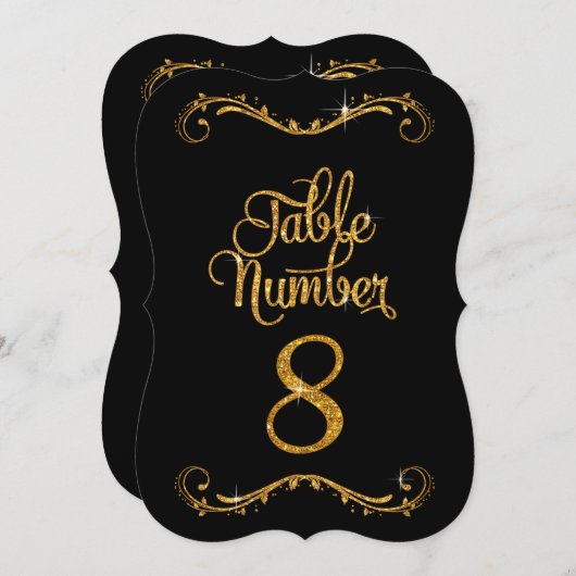 Fancy Script Glitter Tabel Nummer 8 Recepties Kaart (Voorkant / Achterkant)