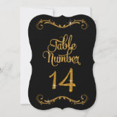Fancy script Glitter Table Number 14 Recepties Kaart (Voorkant)