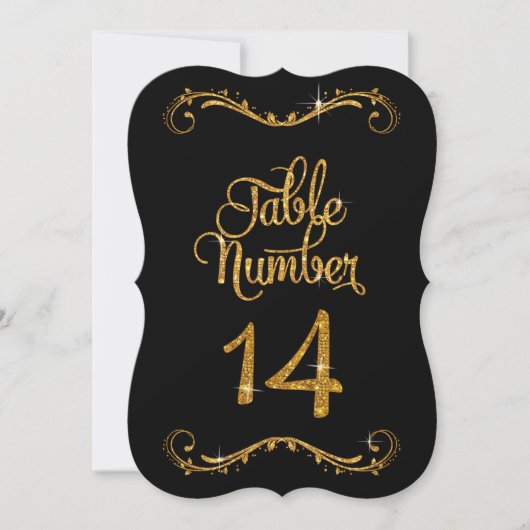 Fancy script Glitter Table Number 14 Recepties Kaart (Voorkant)
