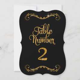 Fancy script Glitter Table Number 2 Recepties Kaart