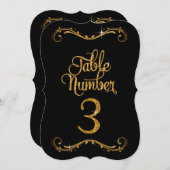 Fancy script Glitter Table Number 3 Recepties Kaart (Voorkant / Achterkant)